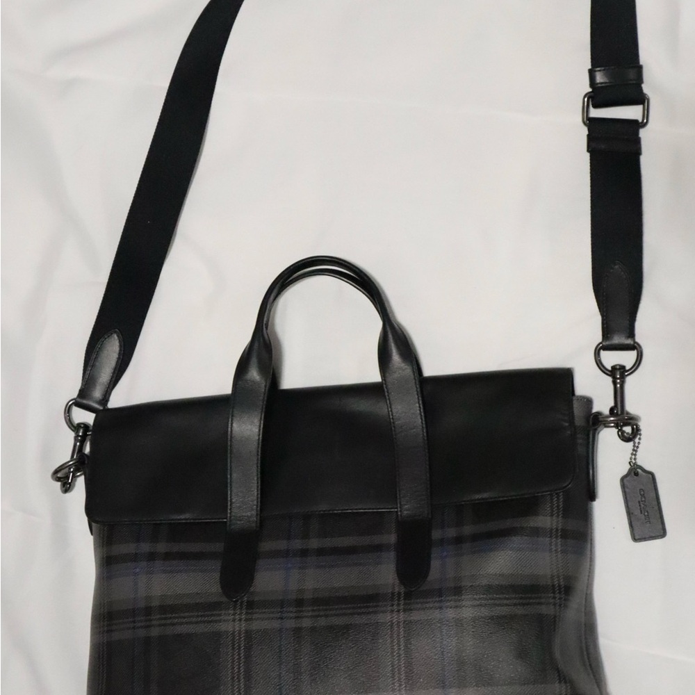Coach Black and Gray Checkered Messenger Bag